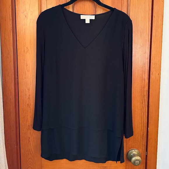 Michael Kors Black 3/4 Sleeve V-neck Blouse - Size Small - Picture 2 of 6